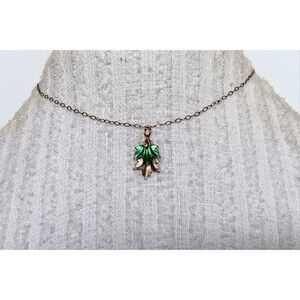 Vintage Dainty Sterling Silver Green Maple Leaf Necklace 14 in